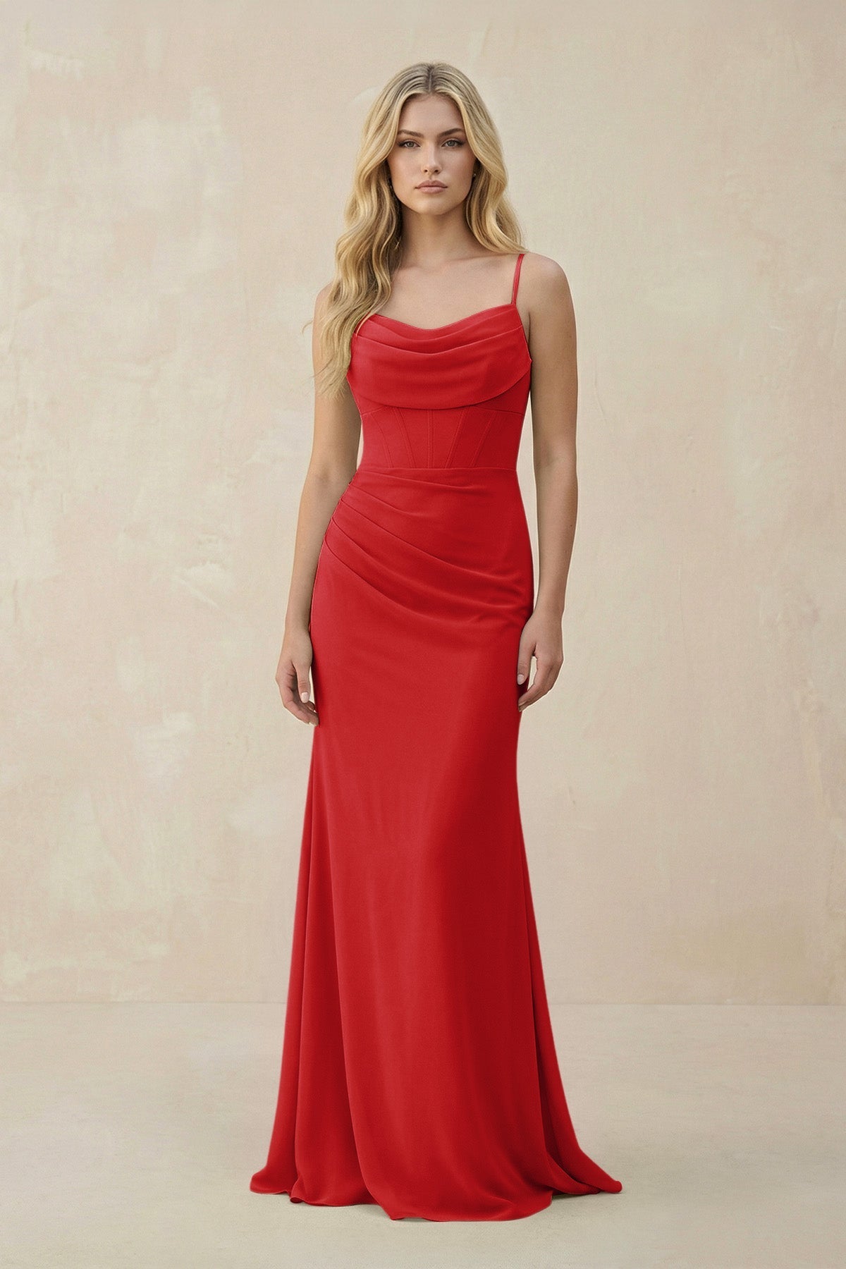 ruby red bridesmaid dresses Cowl Neck Sheath Chiffon Dress with Corset in – SHEISME wholesale no-returns:2025-08-28_2025-09-01 Uniform: Full dress blue Ruby Red Length Print:Tribal Ogee