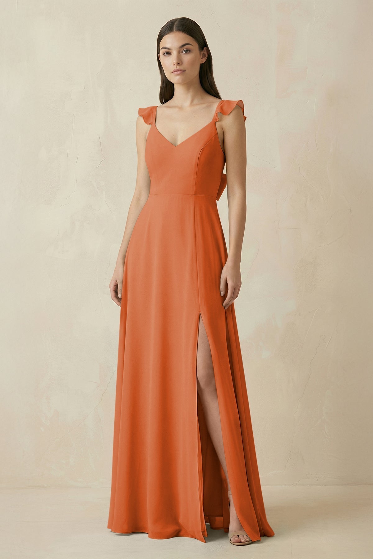 bridesmaid dresses terracotta Ruffled Sleeve A-Line Chiffon Dress in – SHEISME wholesale Elegant Lavender Bridesmaid Dresses Color:As Photo(Green) filter_color:BLACK Mismatched The design flows into