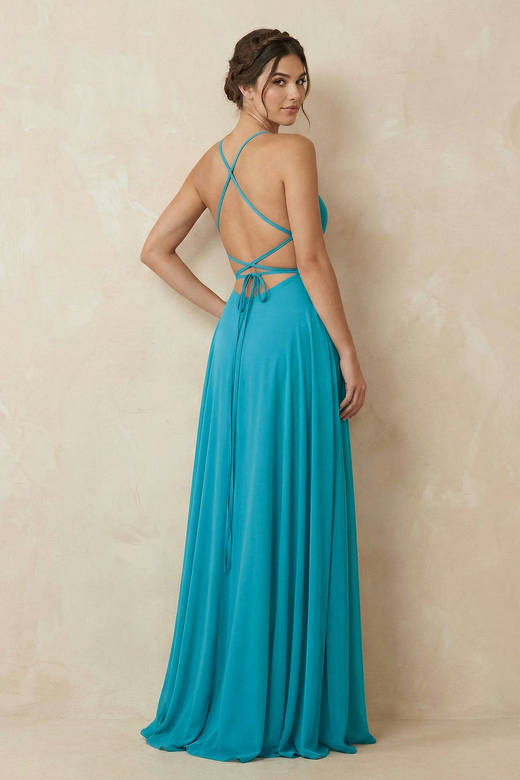 A-Line Chiffon Bridesmaid Dress in Dark Teal With Slit - SHE IS ME BRIDESMAID DRESSES