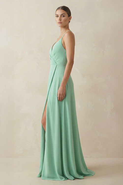 A - Line Chiffon Long Bridesmaid Dress With Slit - SHE IS ME Bridesmaid Dresses