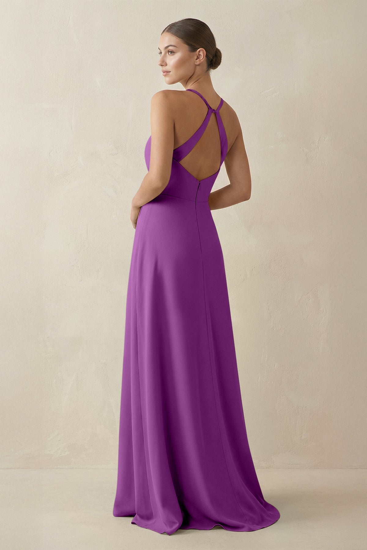 A - Line Chiffon Long Bridesmaid Dress With Slit in Amethyst - SHE IS ME