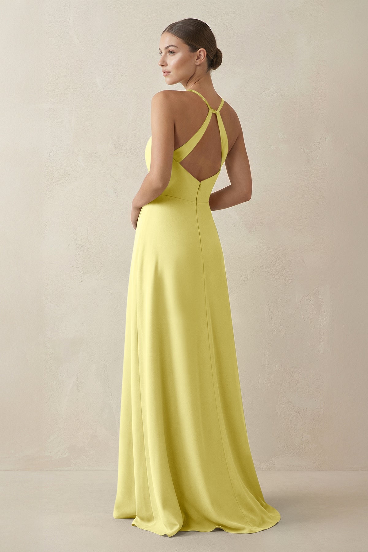 A - Line Chiffon Long Bridesmaid Dress With Slit in Buttercup - SHE IS ME