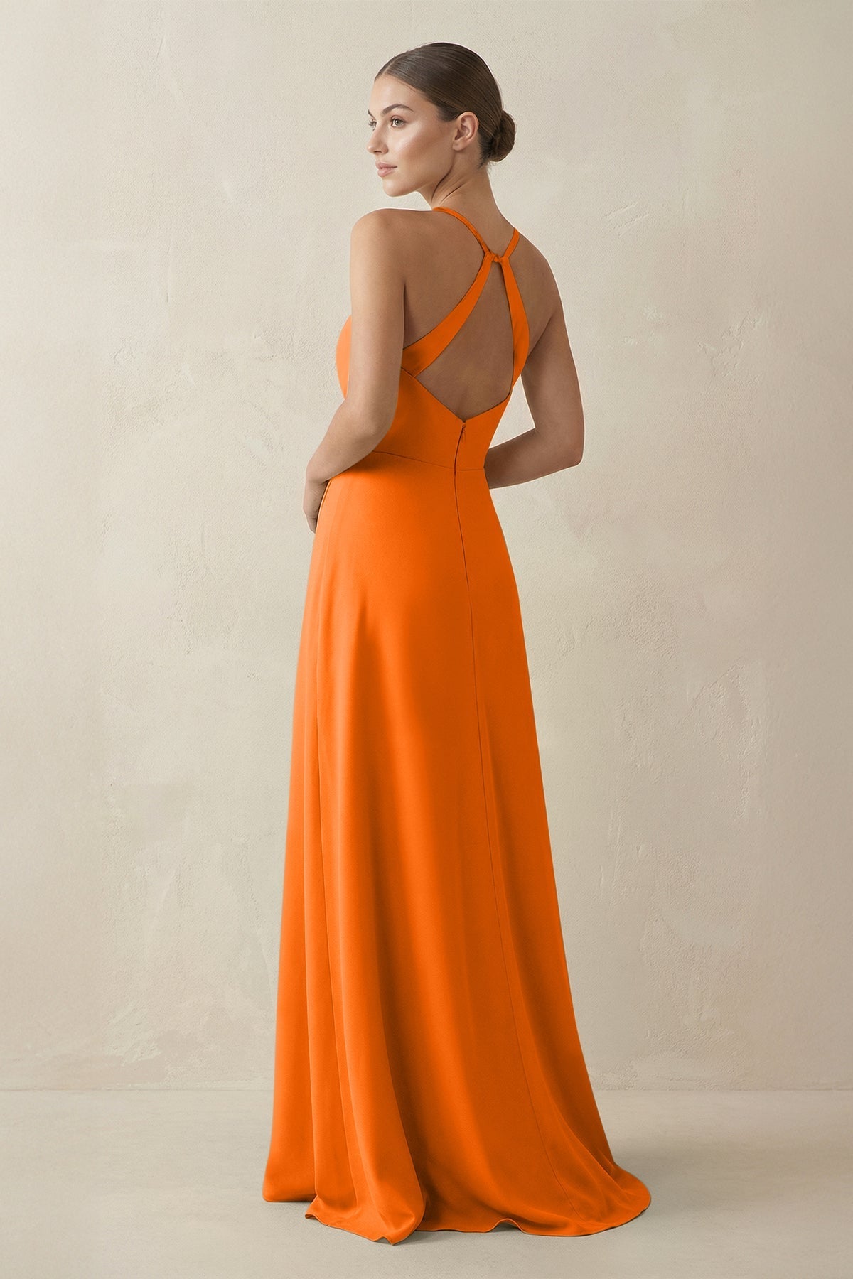 A - Line Chiffon Long Bridesmaid Dress With Slit in Cinnamon - SHE IS ME