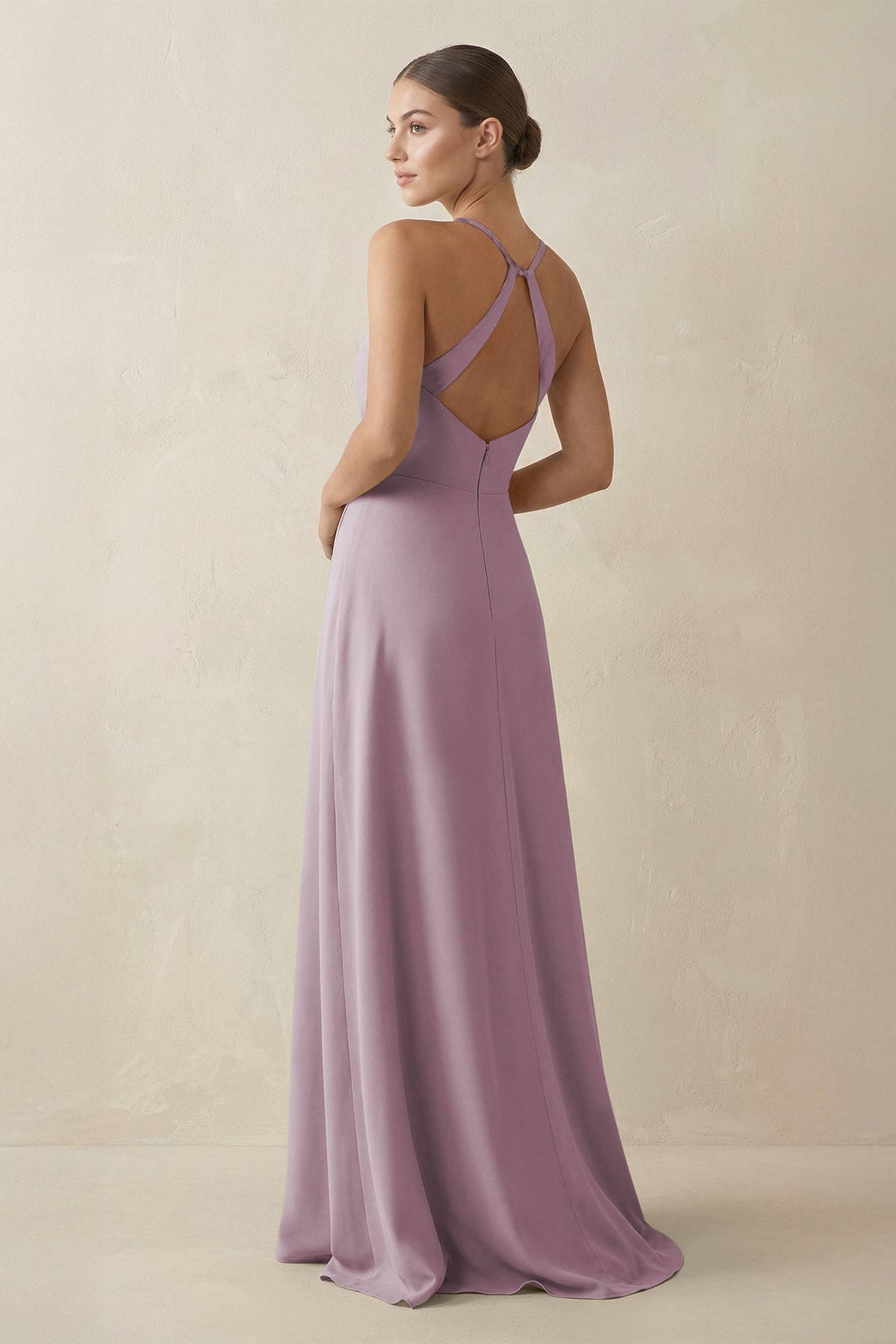 A - Line Chiffon Long Bridesmaid Dress With Slit in Dusk - SHE IS ME