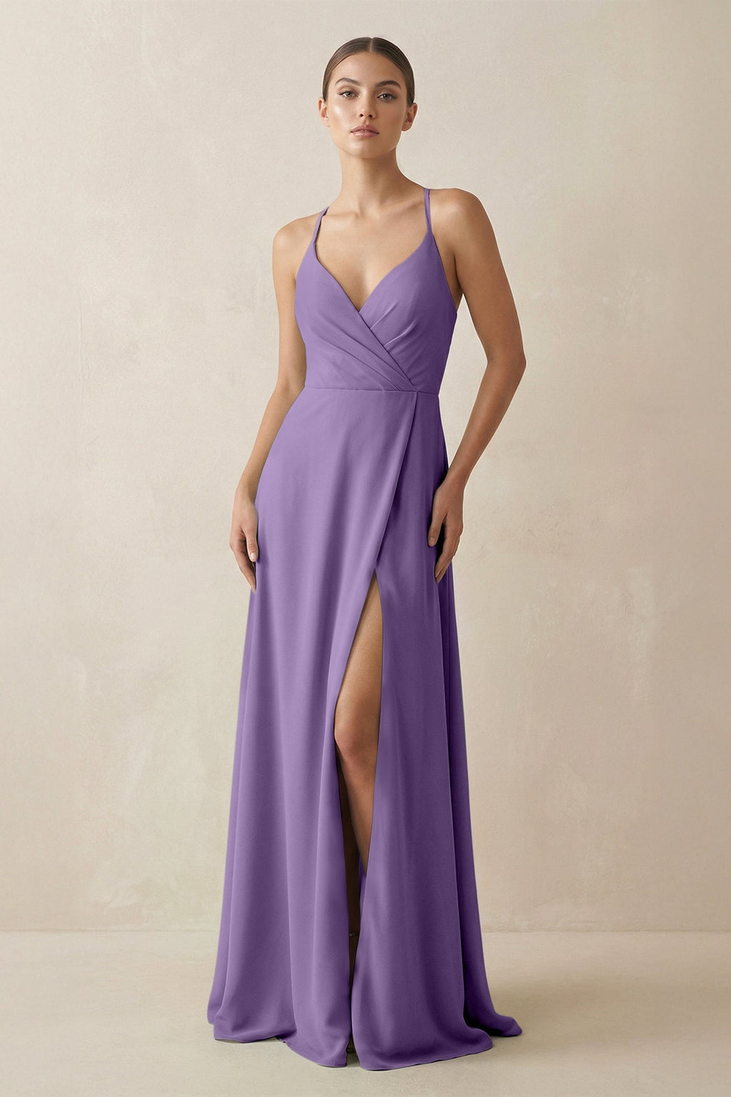 A - Line Chiffon Long Bridesmaid Dress With Slit in Tahiti - SHE IS ME