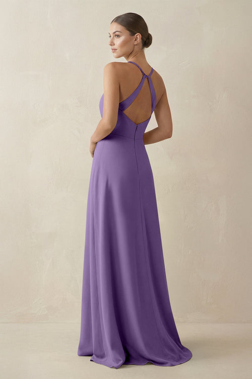 A - Line Chiffon Long Bridesmaid Dress With Slit in Tahiti - SHE IS ME