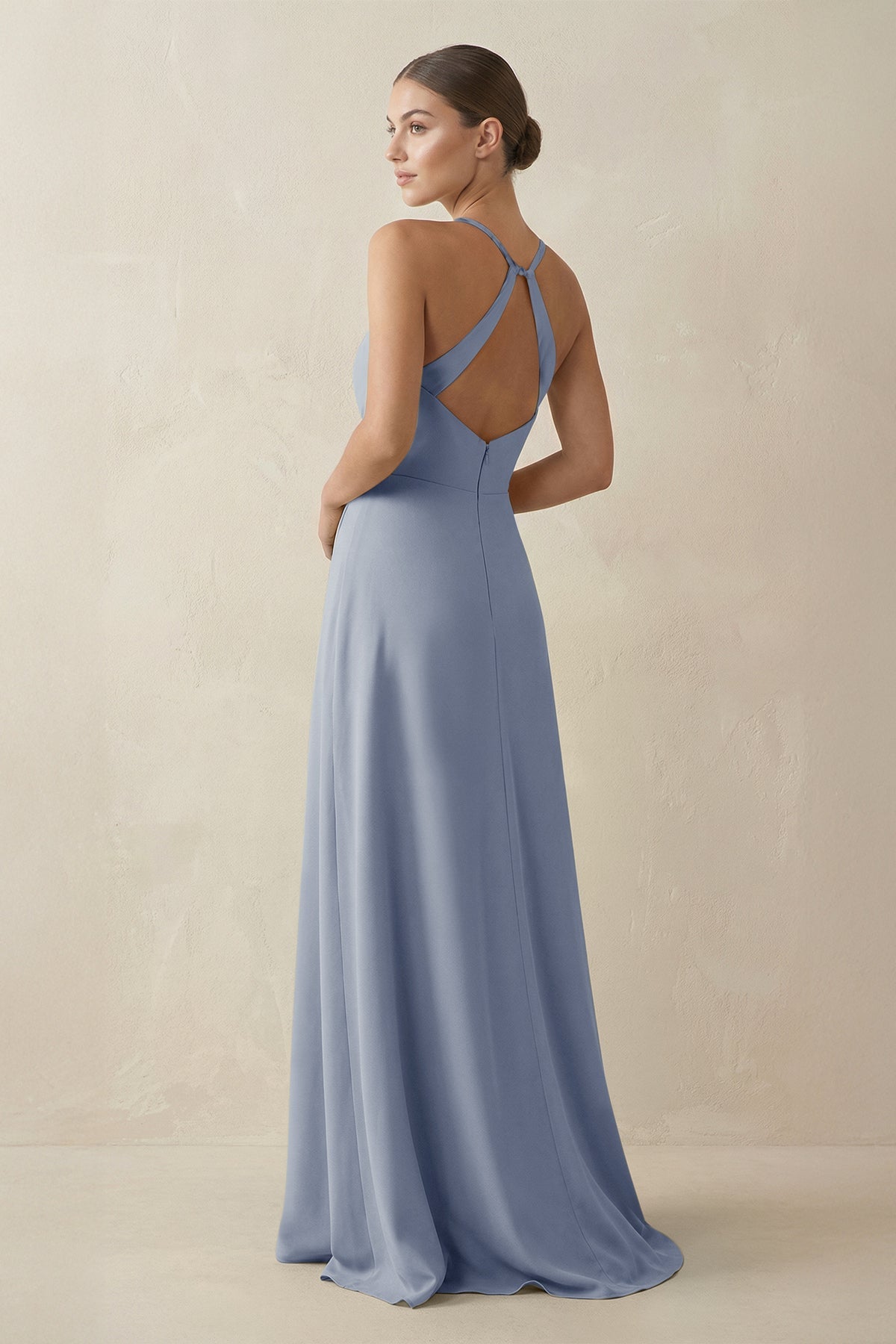 A - Line Chiffon Long Bridesmaid Dress With Slit in Twilight - SHE IS ME