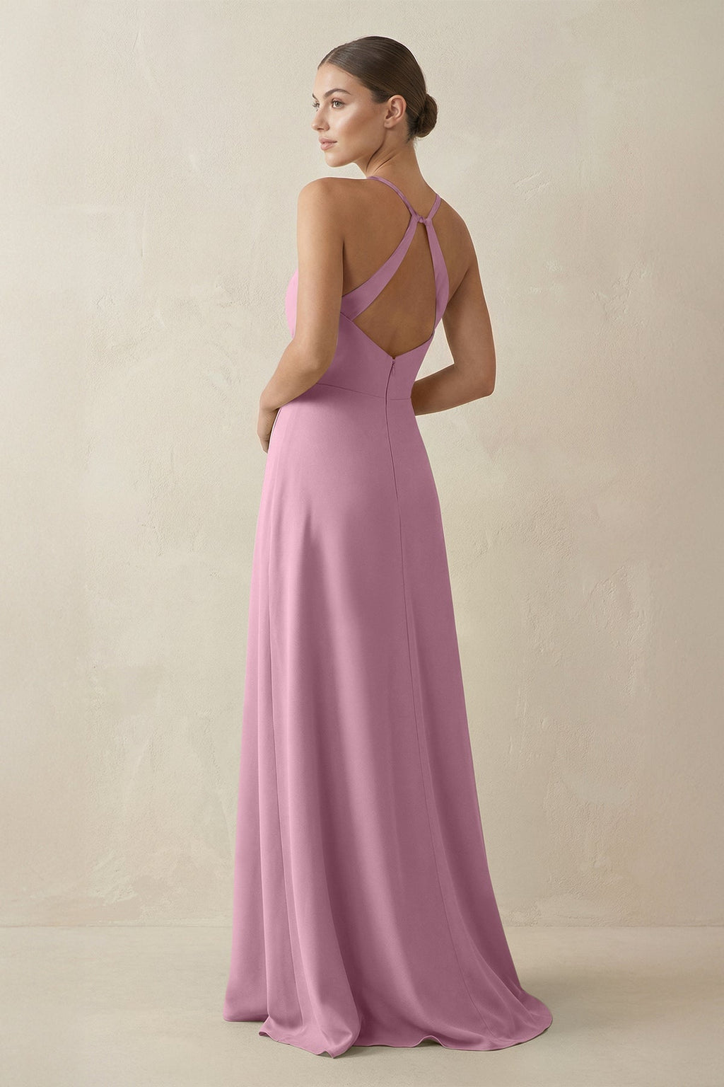A - Line Chiffon Long Bridesmaid Dress With Slit in Vintage Mauve - SHE IS ME