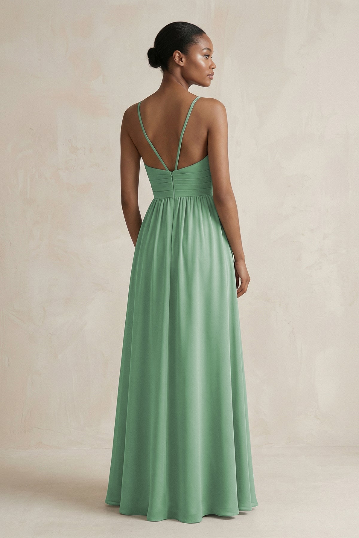 A - Line Halter Chiffon Ruched Bridesmaid Dress in Sea Glass - SHE IS ME Bridesmaid Dresses
