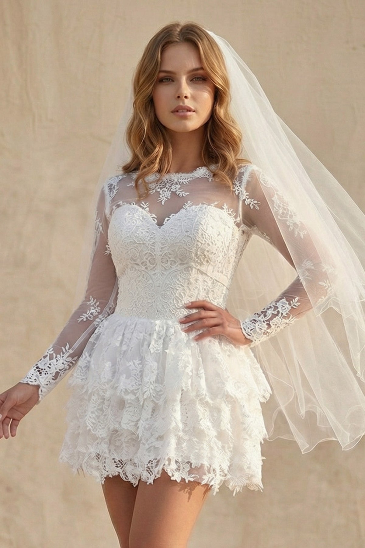 A Line Lace Open Back Wedding Dress in Ivory - SHE IS ME Wedding Dresses