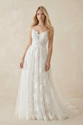 A - Line Lace Spaghetti - Strap Wedding Dress in Ivory - SHE IS ME Wedding Dresses