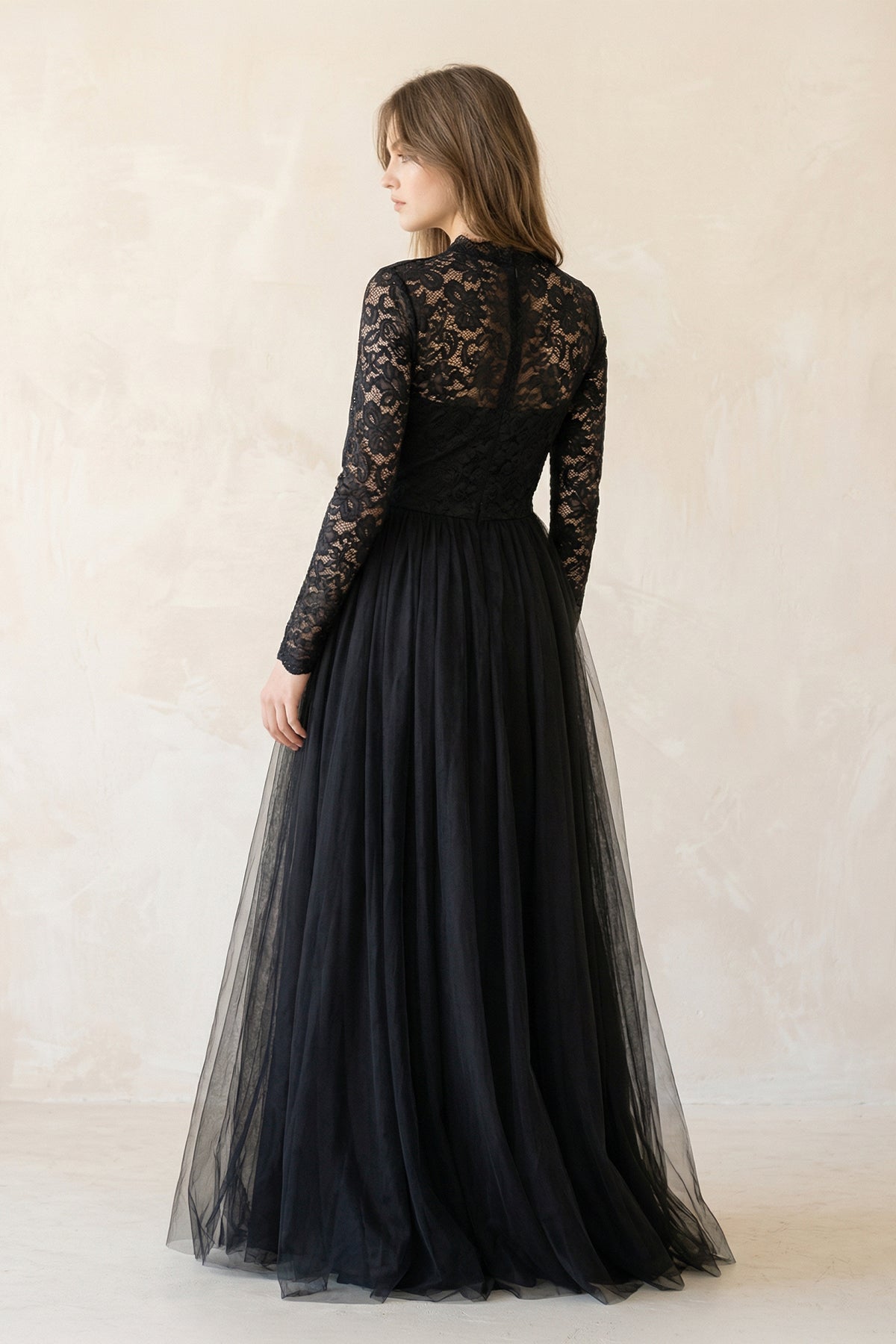A Line Long Sleeves Lace Tulle Wedding Dress - SHE IS ME Wedding Dresses