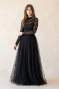 A Line Long Sleeves Lace Tulle Wedding Dress - SHE IS ME Wedding Dresses