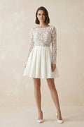 A Line Long Sleeves Satin Wedding Dress With Appliques in Ivory - SHE IS ME Wedding Dresses