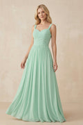 A-Line Pleated Long Chiffon Bridesmaid Dress in Pale Pistachio - SHE IS ME BRIDESMAID DRESSES