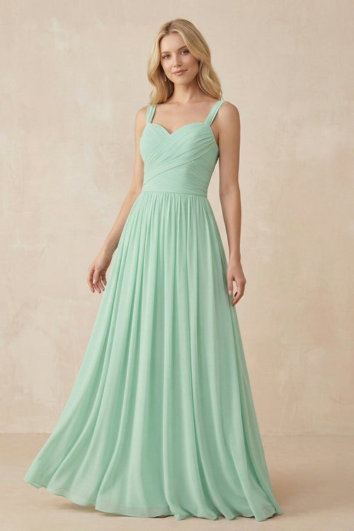 A-Line Pleated Long Chiffon Bridesmaid Dress in Pale Pistachio - SHE IS ME BRIDESMAID DRESSES