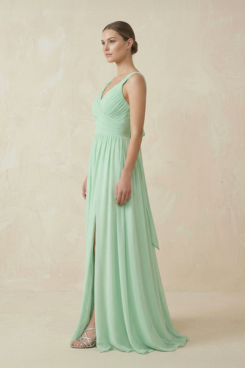 A - Line Pleated Chiffon Long Bridesmaid Dress - SHE IS ME Bridesmaid Dresses