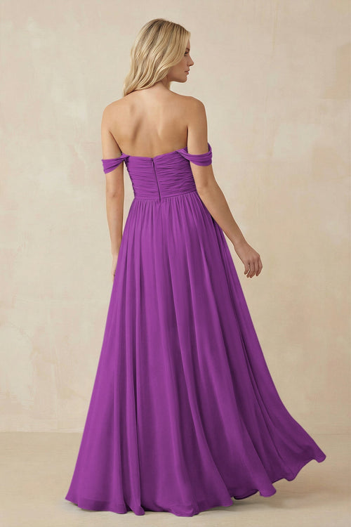 A - Line Pleated Chiffon Long Bridesmaid Dress in Amethyst - SHE IS ME Bridesmaid Dresses