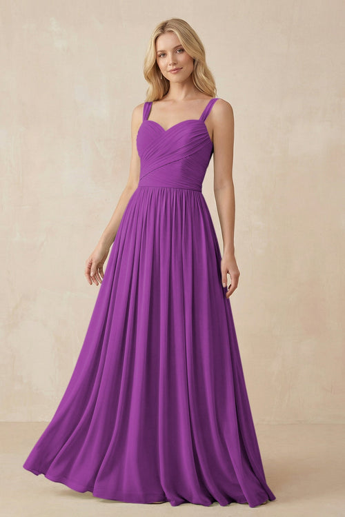 A - Line Pleated Chiffon Long Bridesmaid Dress in Amethyst - SHE IS ME Bridesmaid Dresses