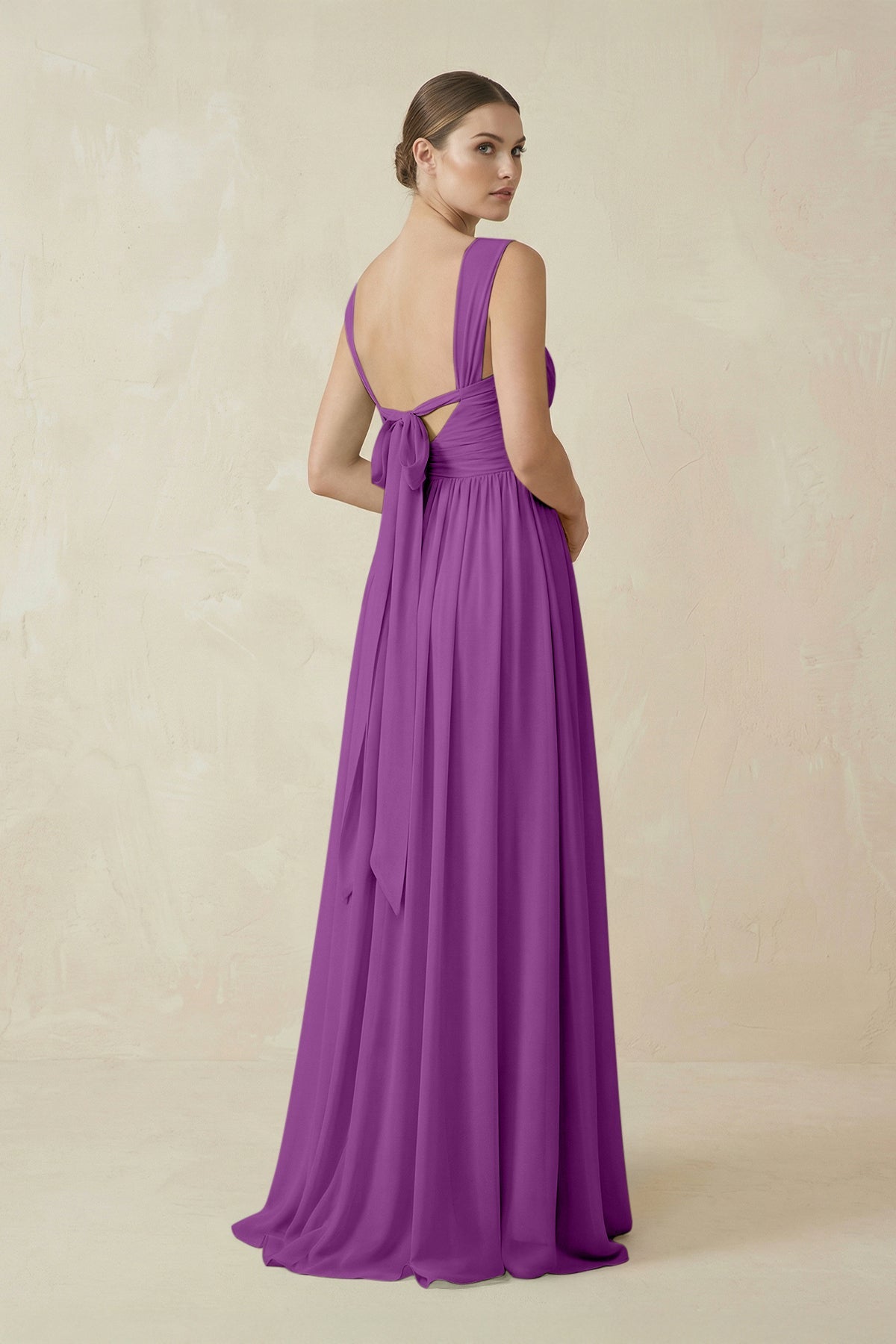 A - Line Pleated Chiffon Long Bridesmaid Dress in Amethyst - SHE IS ME Bridesmaid Dresses