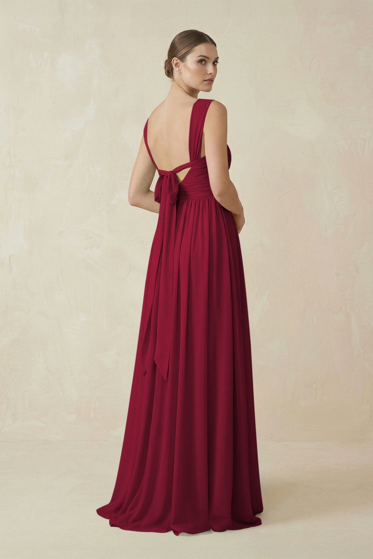 A - Line Pleated Chiffon Long Bridesmaid Dress in Berry - SHE IS ME Bridesmaid Dresses