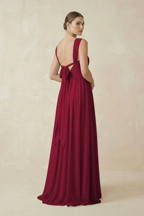 A - Line Pleated Chiffon Long Bridesmaid Dress in Berry - SHE IS ME Bridesmaid Dresses