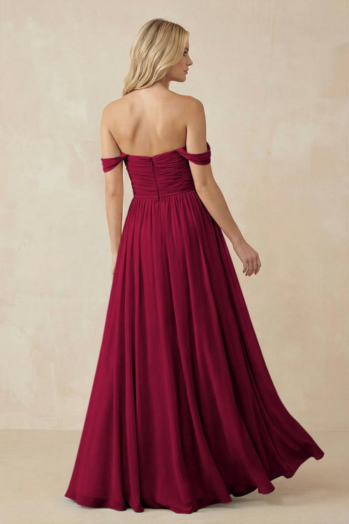 A - Line Pleated Chiffon Long Bridesmaid Dress in Berry - SHE IS ME Bridesmaid Dresses