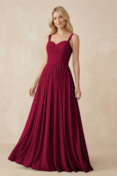 A - Line Pleated Chiffon Long Bridesmaid Dress in Berry - SHE IS ME Bridesmaid Dresses