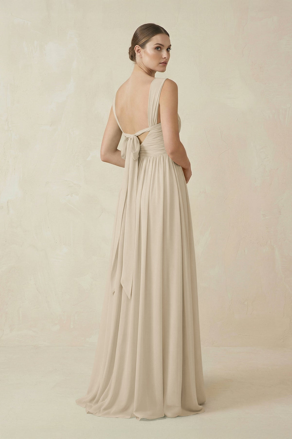 A - Line Pleated Chiffon Long Bridesmaid Dress in Champagne - SHE IS ME Bridesmaid Dresses
