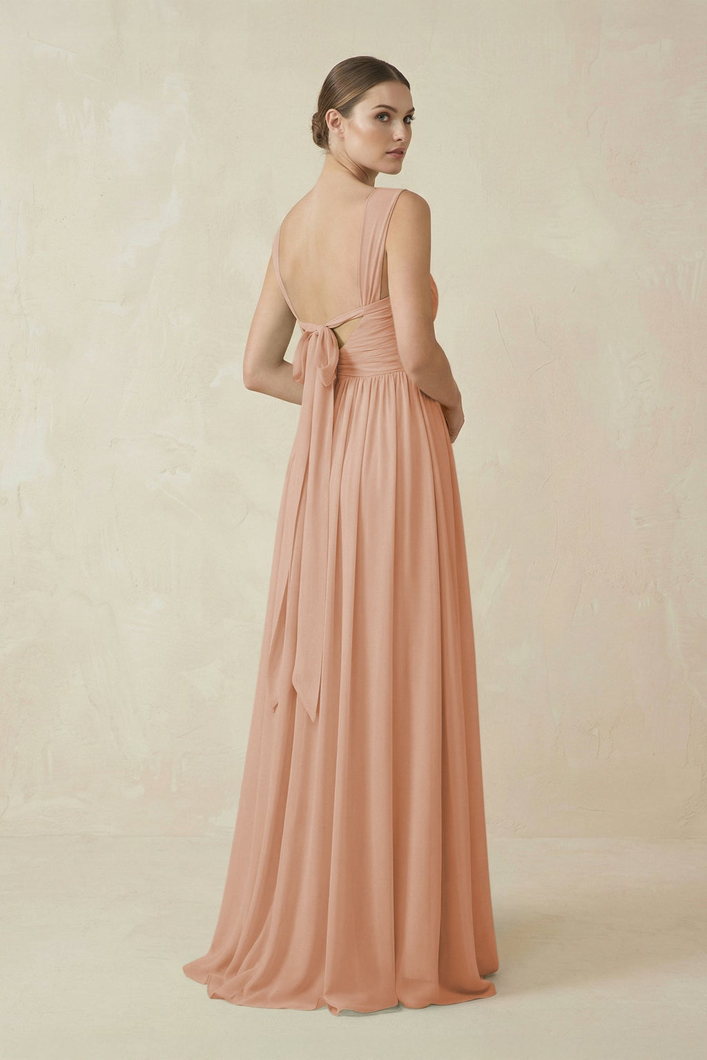 A - Line Pleated Chiffon Long Bridesmaid Dress in Champagne Rose - SHE IS ME Bridesmaid Dresses