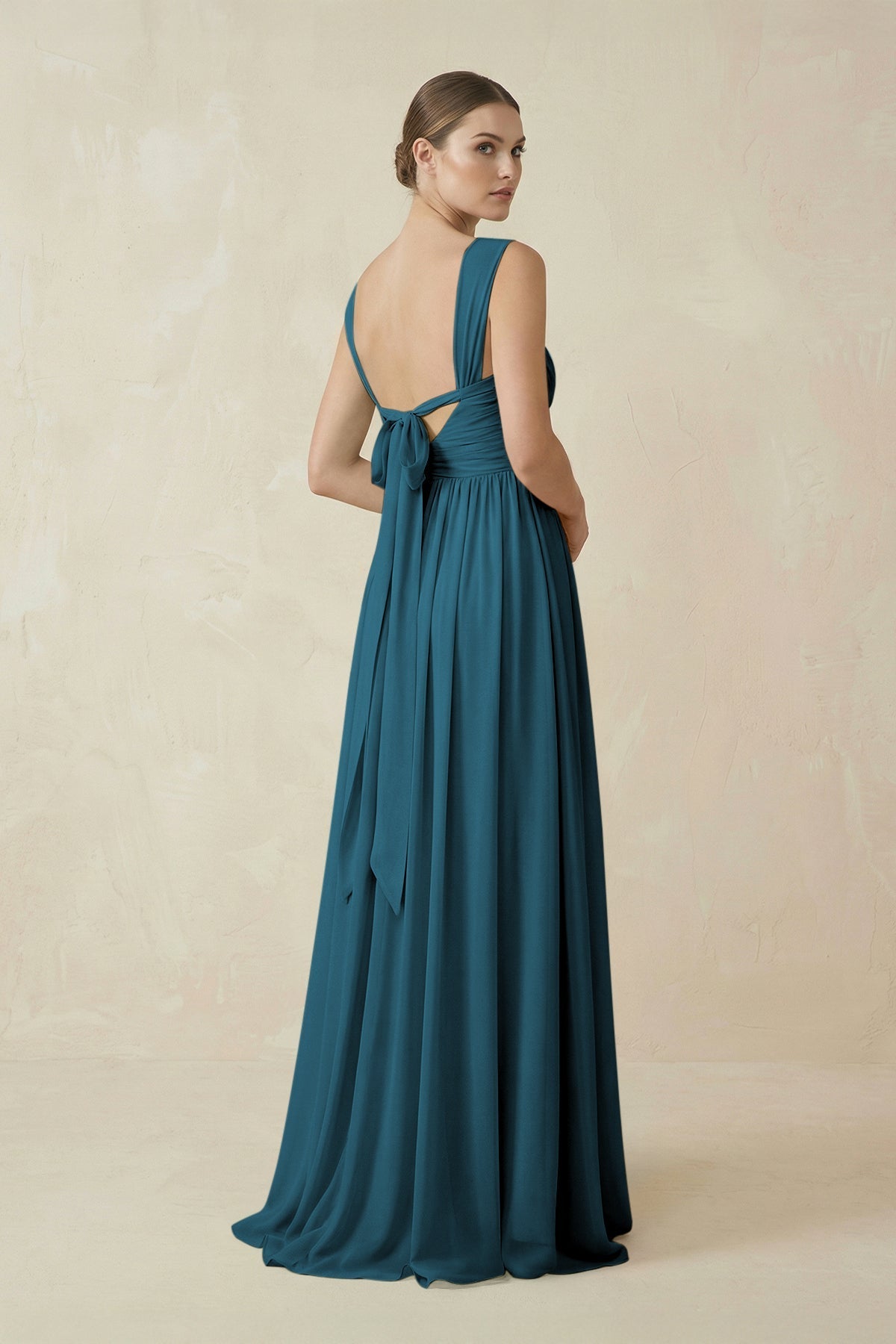 A - Line Pleated Chiffon Long Bridesmaid Dress in Dark Teal - SHE IS ME Bridesmaid Dresses