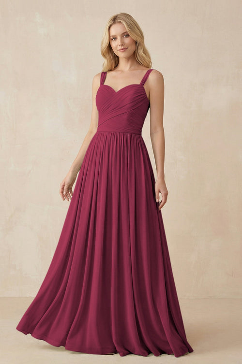 A - Line Pleated Chiffon Long Bridesmaid Dress in Desert Rose - SHE IS ME Bridesmaid Dresses