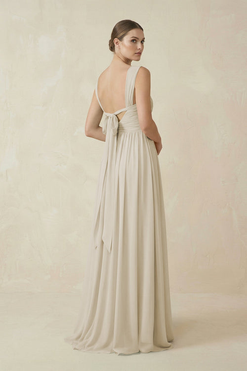 A - Line Pleated Chiffon Long Bridesmaid Dress in Dove Gray - SHE IS ME Bridesmaid Dresses