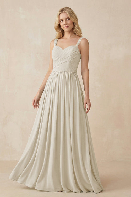 A - Line Pleated Chiffon Long Bridesmaid Dress in Dove Gray - SHE IS ME Bridesmaid Dresses