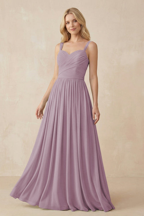 A - Line Pleated Chiffon Long Bridesmaid Dress in Dusk - SHE IS ME Bridesmaid Dresses
