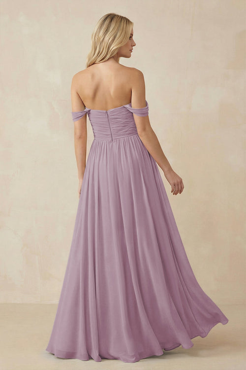 A - Line Pleated Chiffon Long Bridesmaid Dress in Dusk - SHE IS ME Bridesmaid Dresses