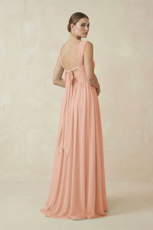 A - Line Pleated Chiffon Long Bridesmaid Dress in English Rose - SHE IS ME Bridesmaid Dresses