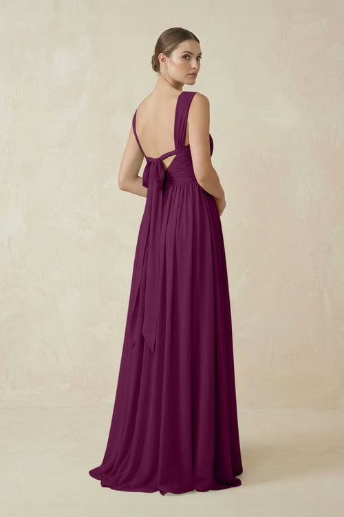 A - Line Pleated Chiffon Long Bridesmaid Dress in Fig - SHE IS ME Bridesmaid Dresses