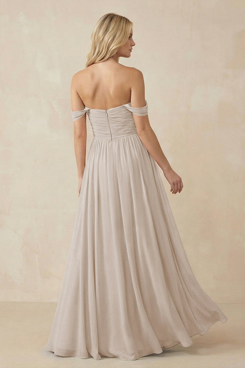 A - Line Pleated Chiffon Long Bridesmaid Dress in Frost - SHE IS ME Bridesmaid Dresses