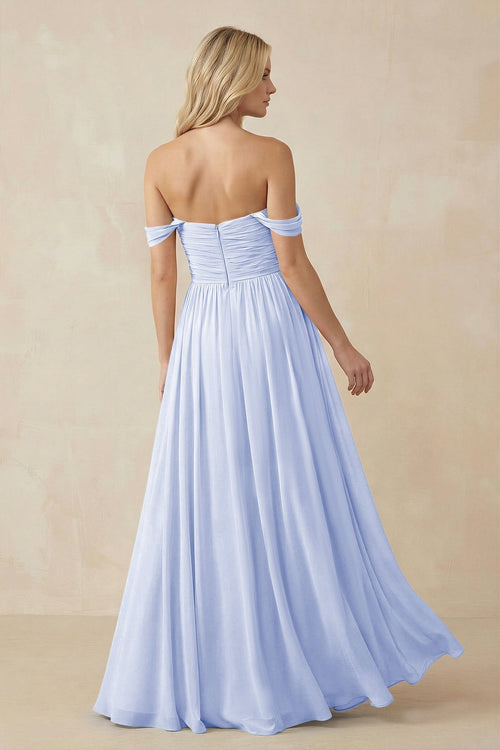 A - Line Pleated Chiffon Long Bridesmaid Dress in Ice - SHE IS ME Bridesmaid Dresses