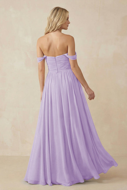 A - Line Pleated Chiffon Long Bridesmaid Dress in Lavender - SHE IS ME Bridesmaid Dresses