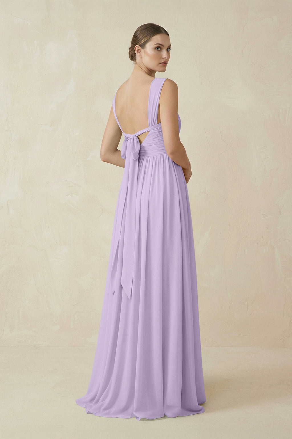 A - Line Pleated Chiffon Long Bridesmaid Dress in Lavender - SHE IS ME Bridesmaid Dresses