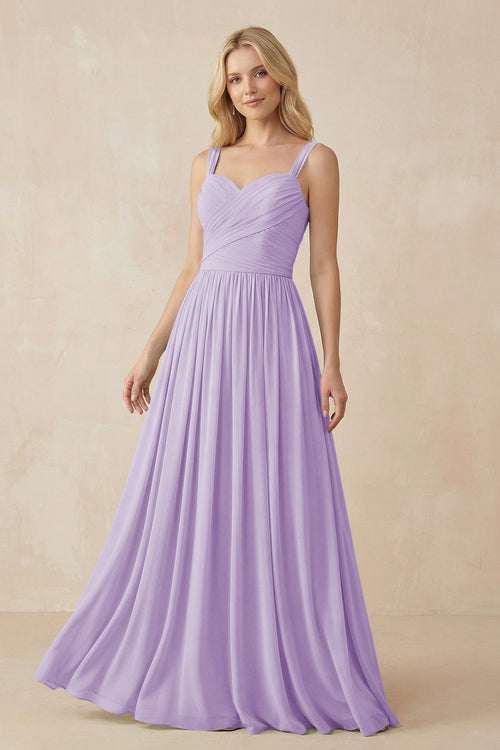 A - Line Pleated Chiffon Long Bridesmaid Dress in Lavender - SHE IS ME Bridesmaid Dresses