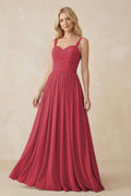 A - Line Pleated Chiffon Long Bridesmaid Dress in Merlot - SHE IS ME Bridesmaid Dresses