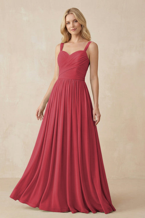 A - Line Pleated Chiffon Long Bridesmaid Dress in Merlot - SHE IS ME Bridesmaid Dresses