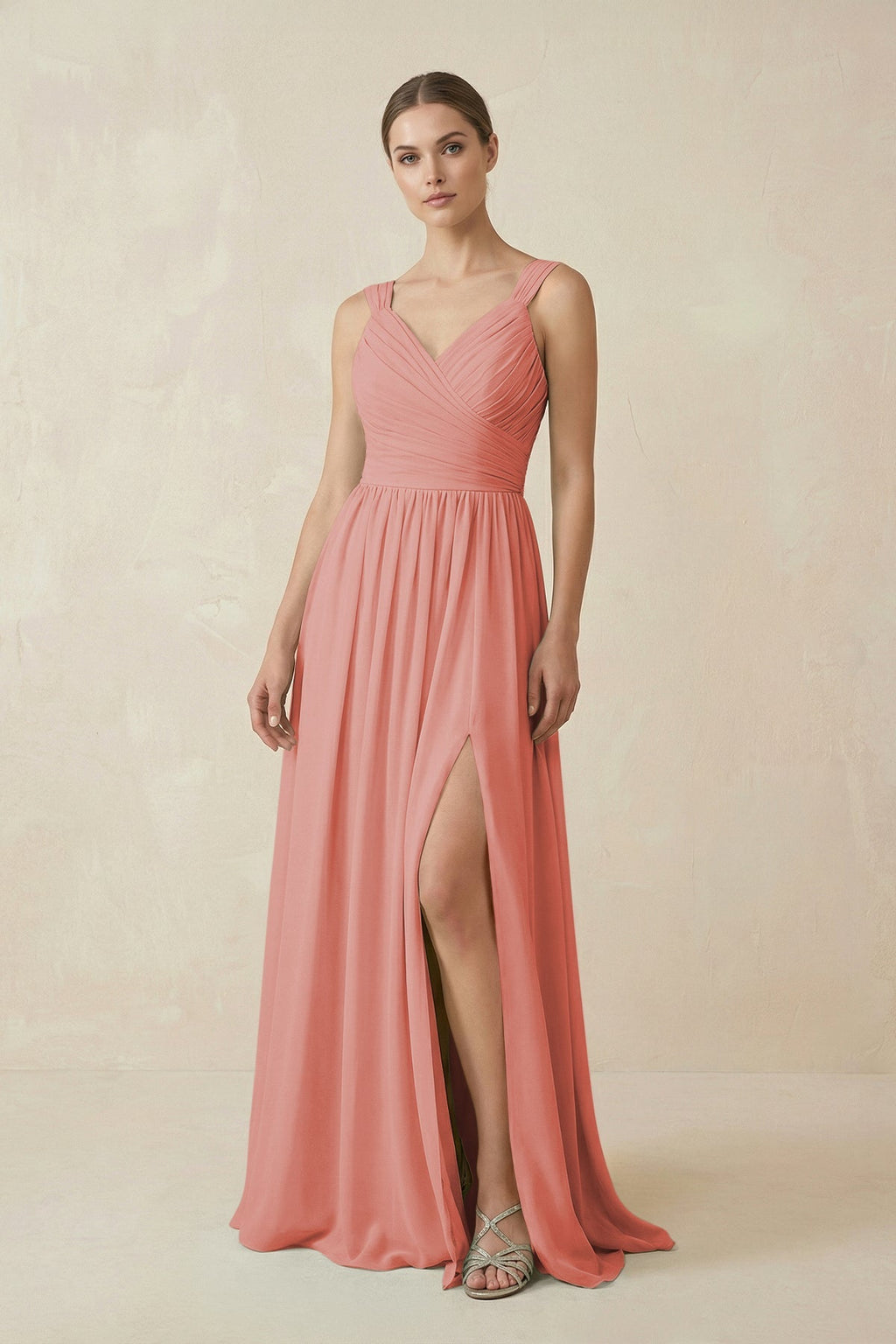 A - Line Pleated Chiffon Long Bridesmaid Dress in Mulberry - SHE IS ME Bridesmaid Dresses
