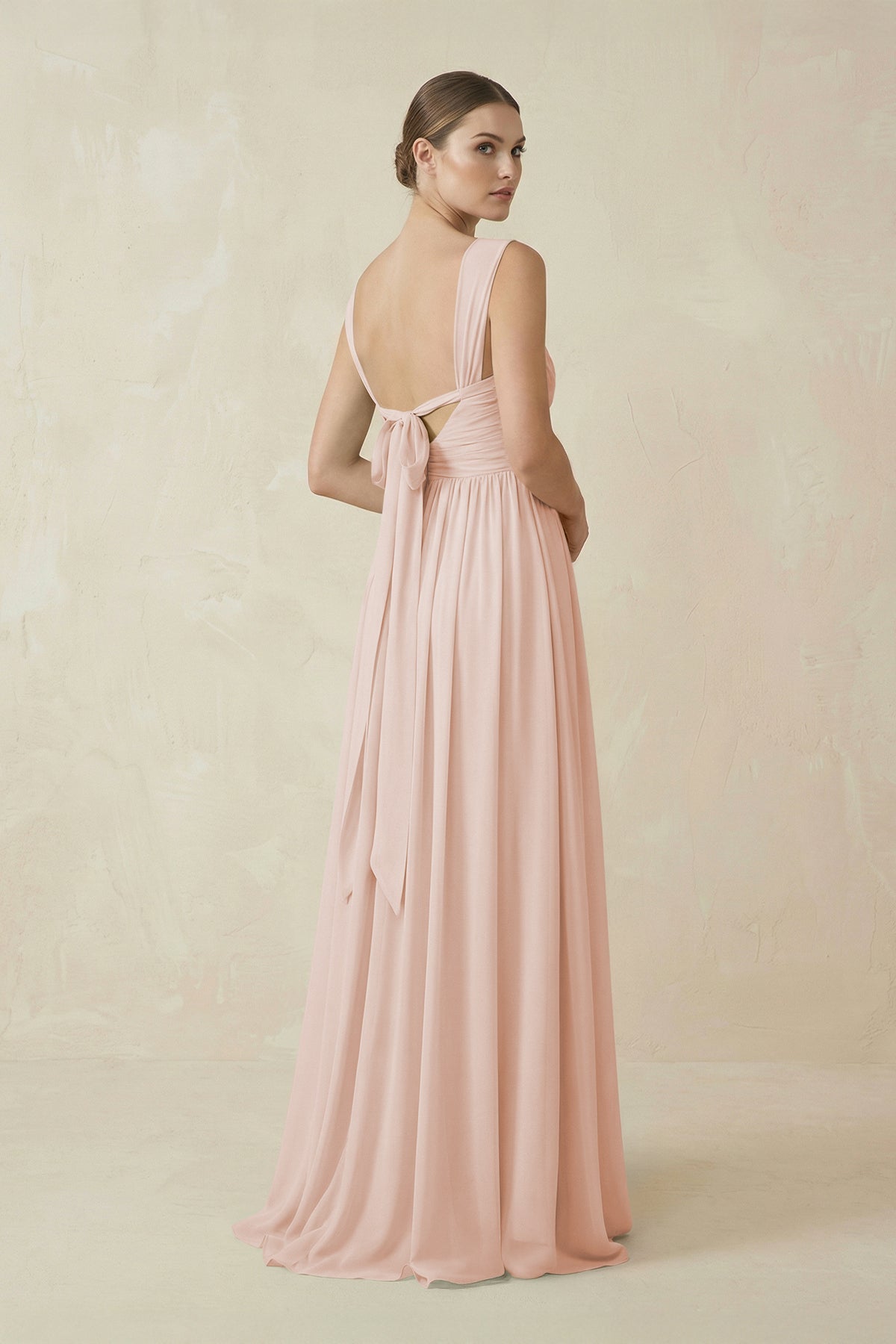 A - Line Pleated Chiffon Long Bridesmaid Dress in Pale Blush - SHE IS ME Bridesmaid Dresses