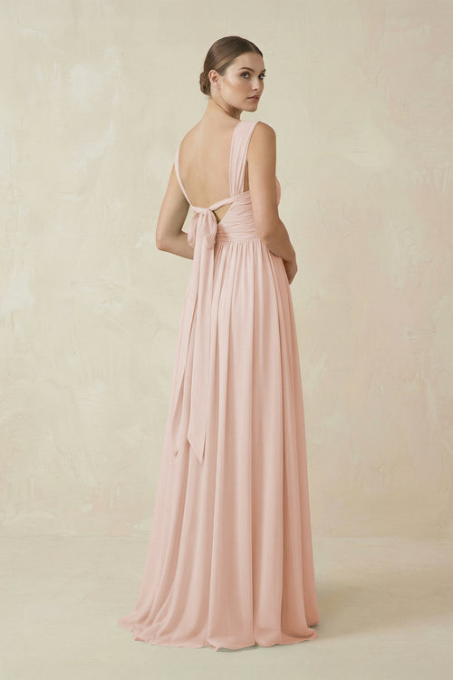 A - Line Pleated Chiffon Long Bridesmaid Dress in Pale Blush - SHE IS ME Bridesmaid Dresses