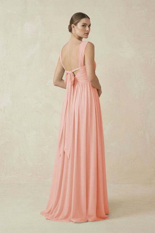 A - Line Pleated Chiffon Long Bridesmaid Dress in Rose Petal - SHE IS ME Bridesmaid Dresses