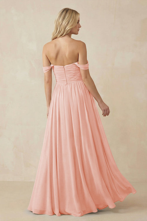 A - Line Pleated Chiffon Long Bridesmaid Dress in Rose Petal - SHE IS ME Bridesmaid Dresses